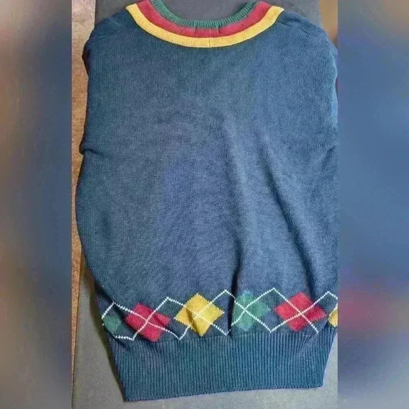 LA MODE Hand Intarsia Sweater Men's Extra Large Blue Argyle Cotton Vintage - Picture 4 of 10